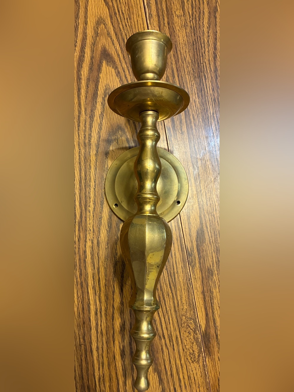 Vintage Candle Wall Sconce: Brass, Single Arm, Ornate Finial, 1970s  15”
